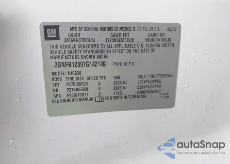 2007 Chevrolet Avalanche 1500 Lt from USA, damaged, VIN 3GNFK12397G142149